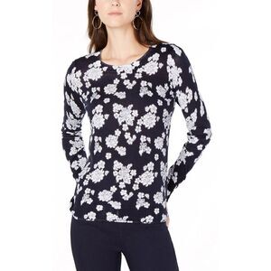 Michael Kors Womens Floral-Print Sweater P True Navy